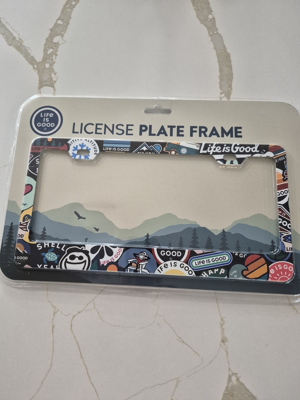 Life Is Good Multi-Color Sticker Border License Plate Frame